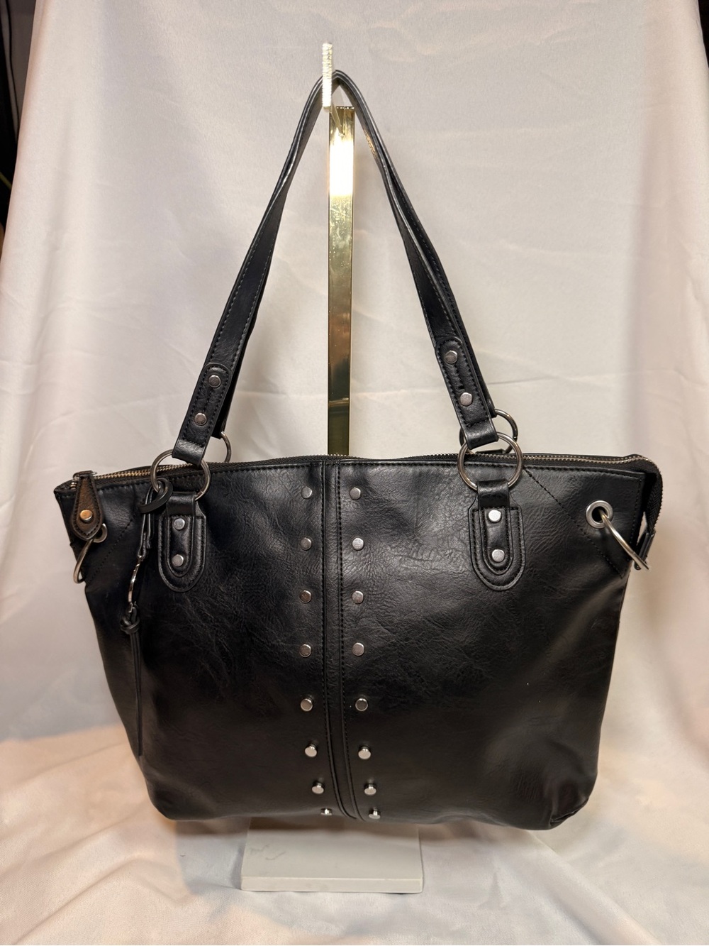 Nicole Miller Black Studded Shoulder Tote
